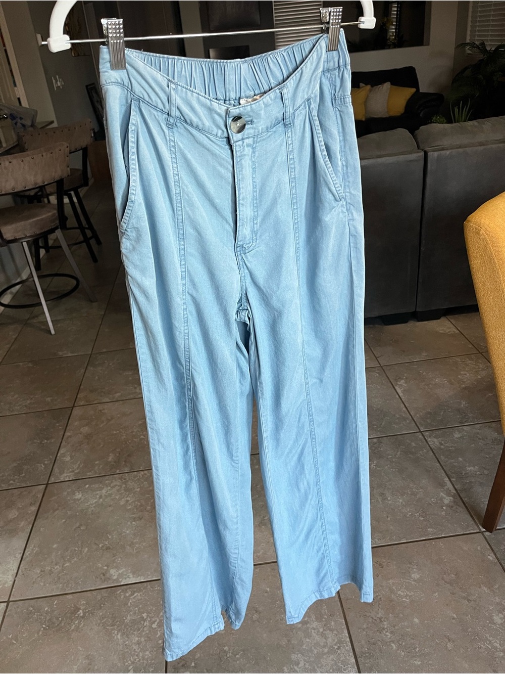 Light Blue Wide Leg Relaxed Fit Pants